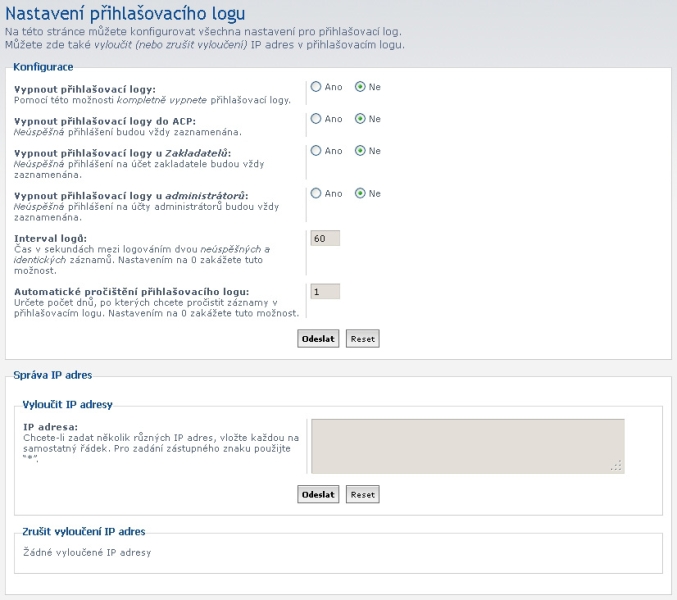 Connection log - nastavení