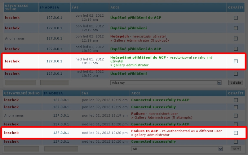 Connection log - color problem