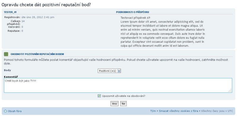 Reputation system - hodnocení