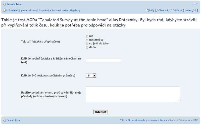 vyplnění dotazníku
