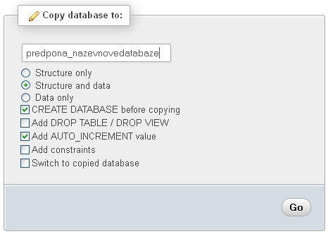 phpMyAdmin - Kopírování databáze (en)