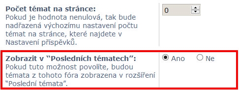 Rozšíření Recent Topics - Administrace - Nastavení fóra