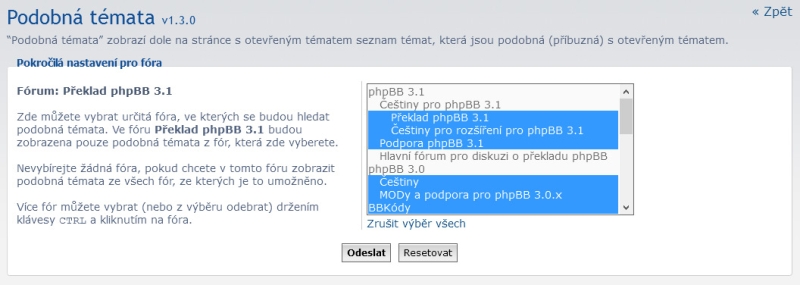 Podobná témata - Administrace - Pokročilá nastavení
