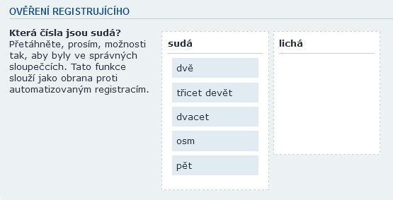 Sortable Captcha - Registrace