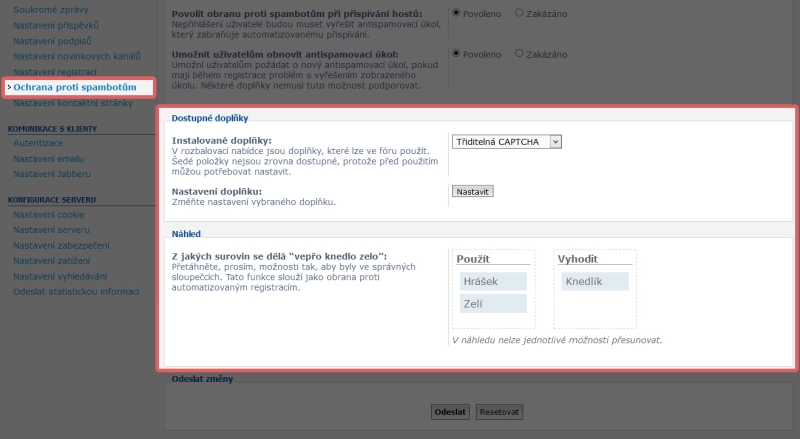 Sortable Captcha - Administrace - Výběr doplňku