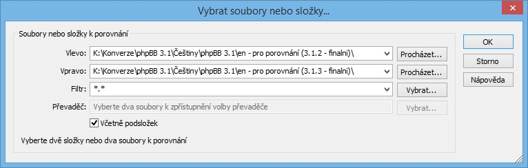 Aktualizace překladu - Win Merge - Výběr složek